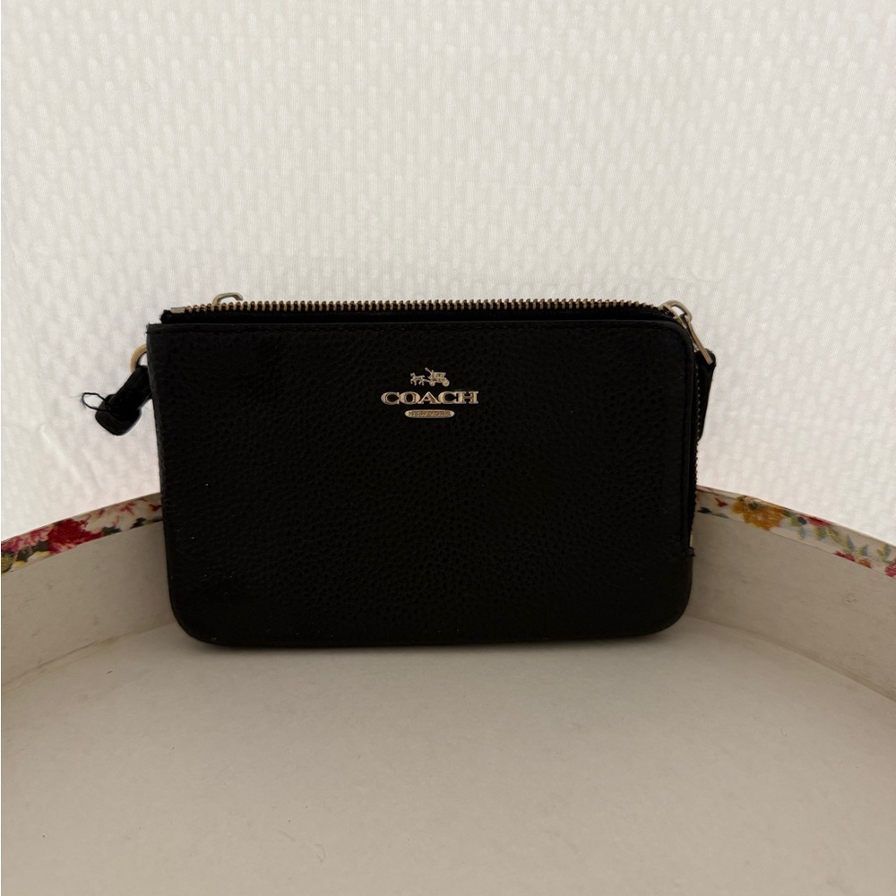 Coach Black Pebbled Leather Wristlet